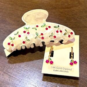 Claw clip + earrings CHERRIES